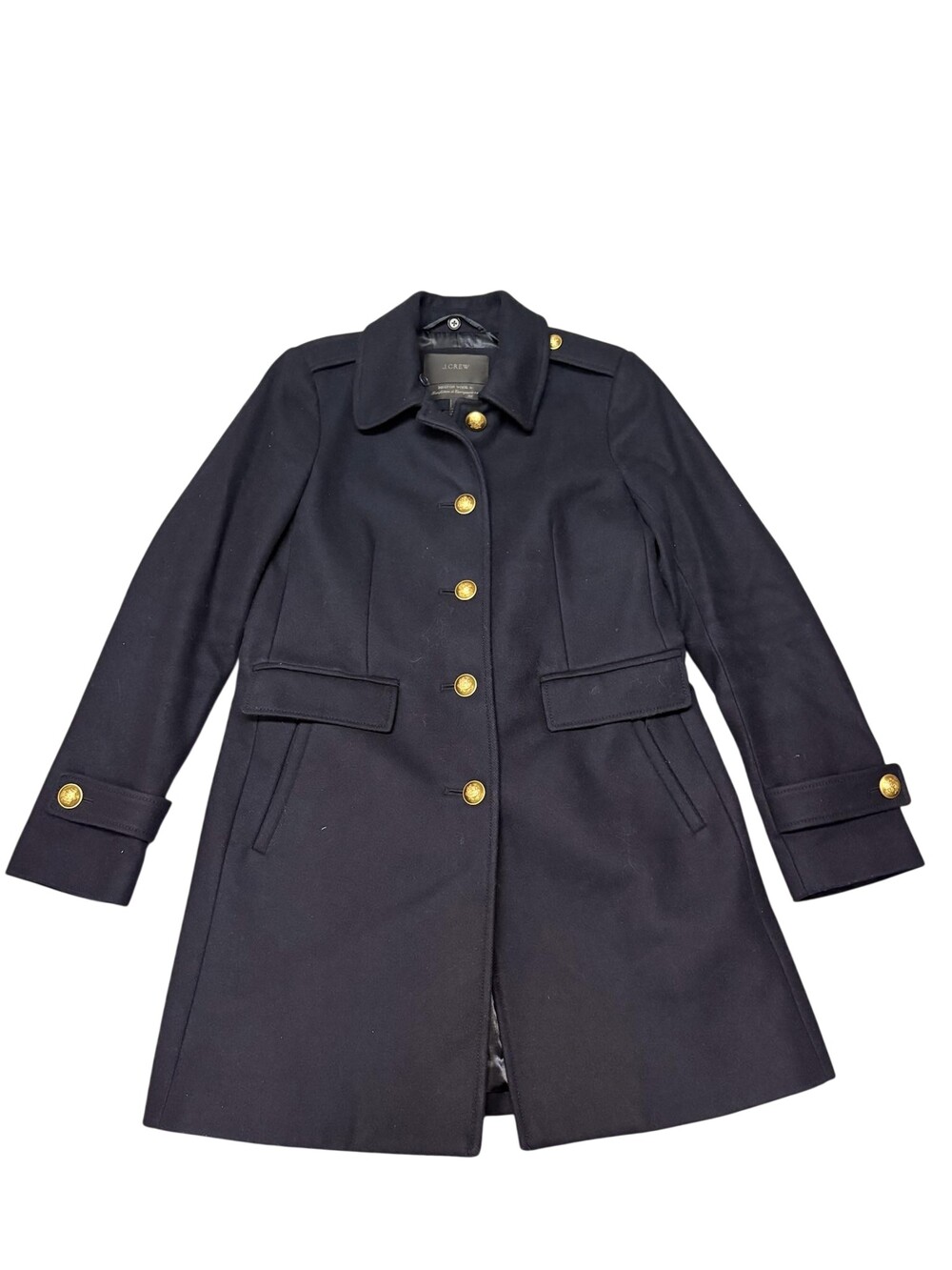 J Crew Wool Overcoat Womens 2 Black Twill Single Breasted Lined Button Front